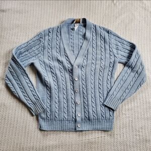 Vintage Men's Large Jantzen USA Country Squire Blue Cable Knit Cardigan Sweater